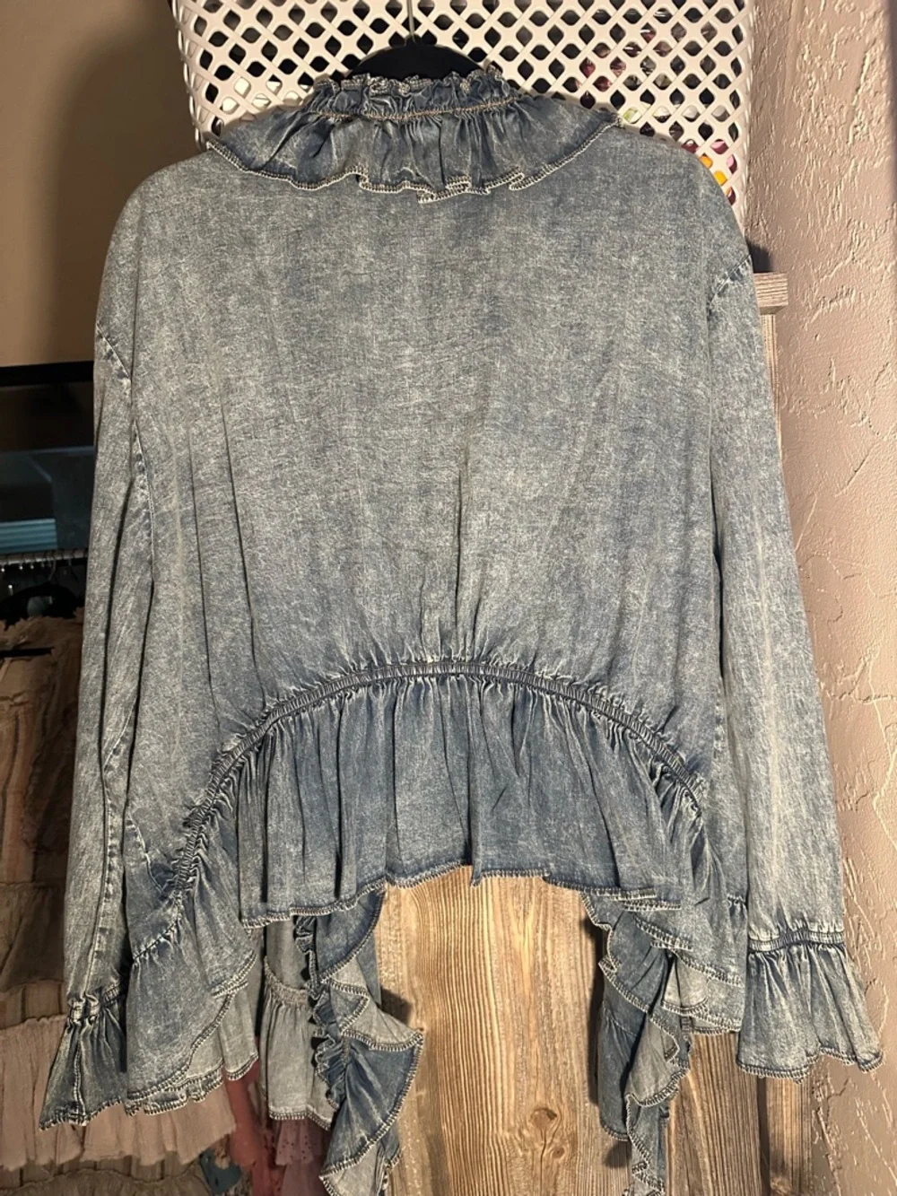 A Rare Bird Ruffled Light-weight Denim-Style Top - Picture 2 of 5